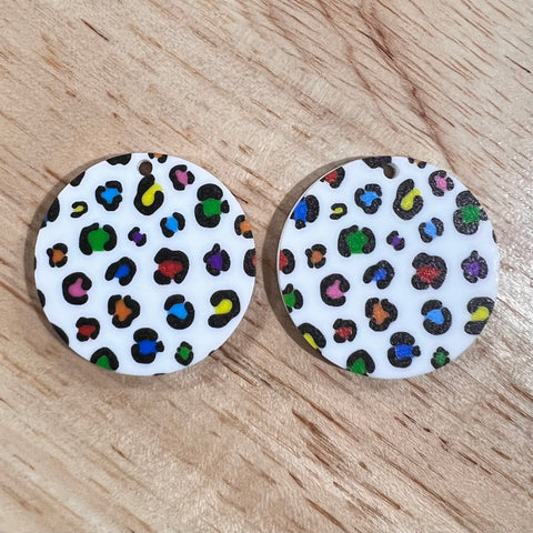 UV Printed Acrylic Multicolour Leopard Print Round Dangle Blanks with hole