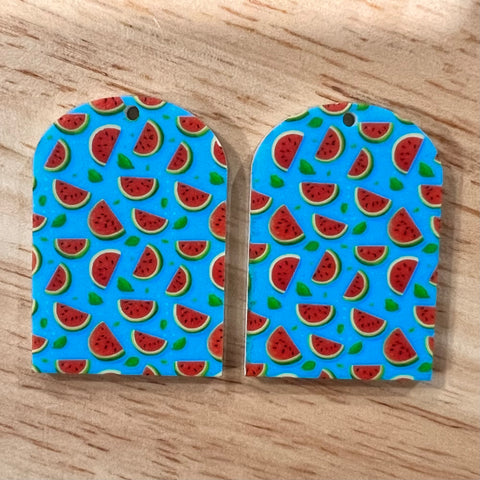 UV Printed Acrylic Blue Watermelon Print Arch Dangle Blanks with hole