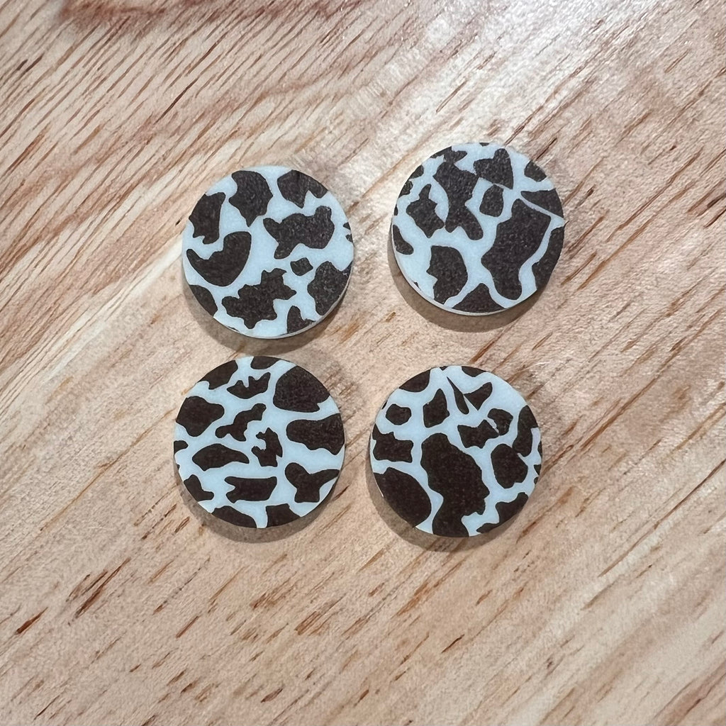 UV Printed 20mm Acrylic Mint/Brown Cow Print Stud Blanks