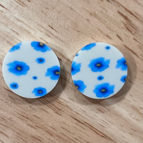 UV Printed 20mm Acrylic Blue/Beige Floral Print Stud Blanks