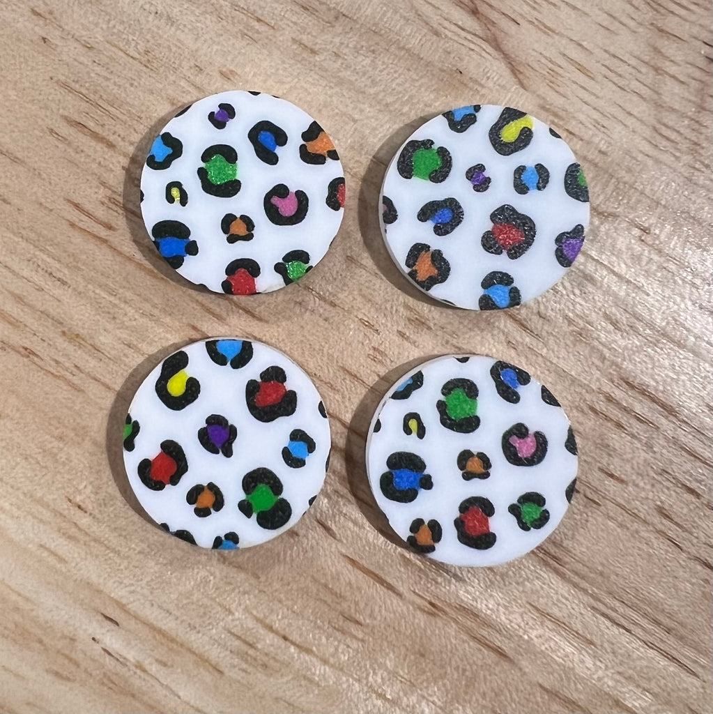 UV Printed 20mm Acrylic Multicolour Leopard Print Stud Blanks