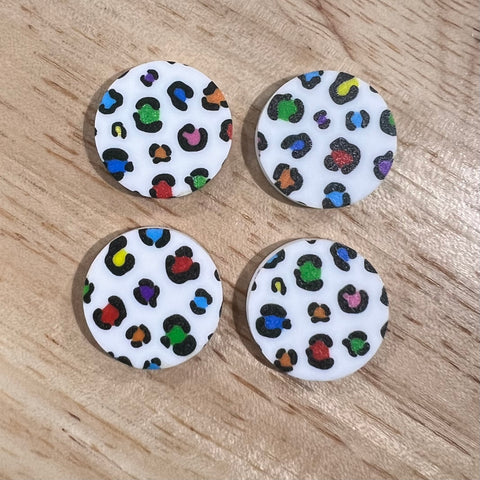 UV Printed 20mm Acrylic Multicolour Leopard Print Stud Blanks