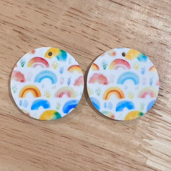 UV Printed Acrylic Watercolour Rainbows Print Round Dangle Blanks with hole