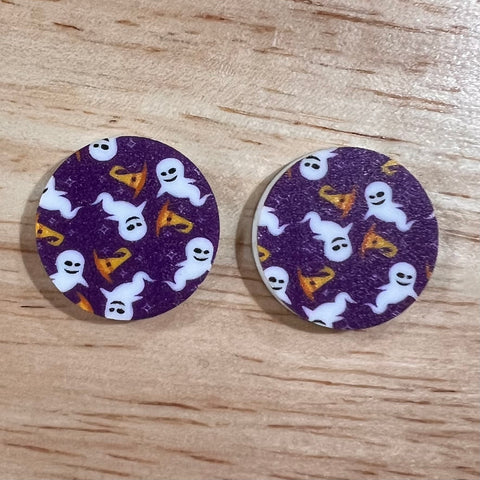 UV Printed 20mm Acrylic Halloween Purple Ghosts and Hats Small Print Stud Blanks