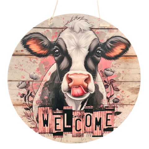 Welcome Cow Door Hanger Sign