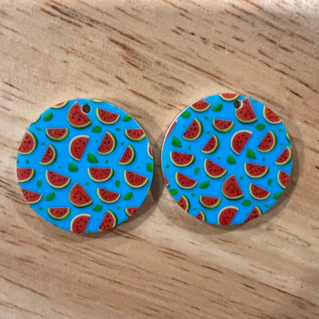 UV Printed Acrylic Blue Watermelon Round Dangle Blanks with hole