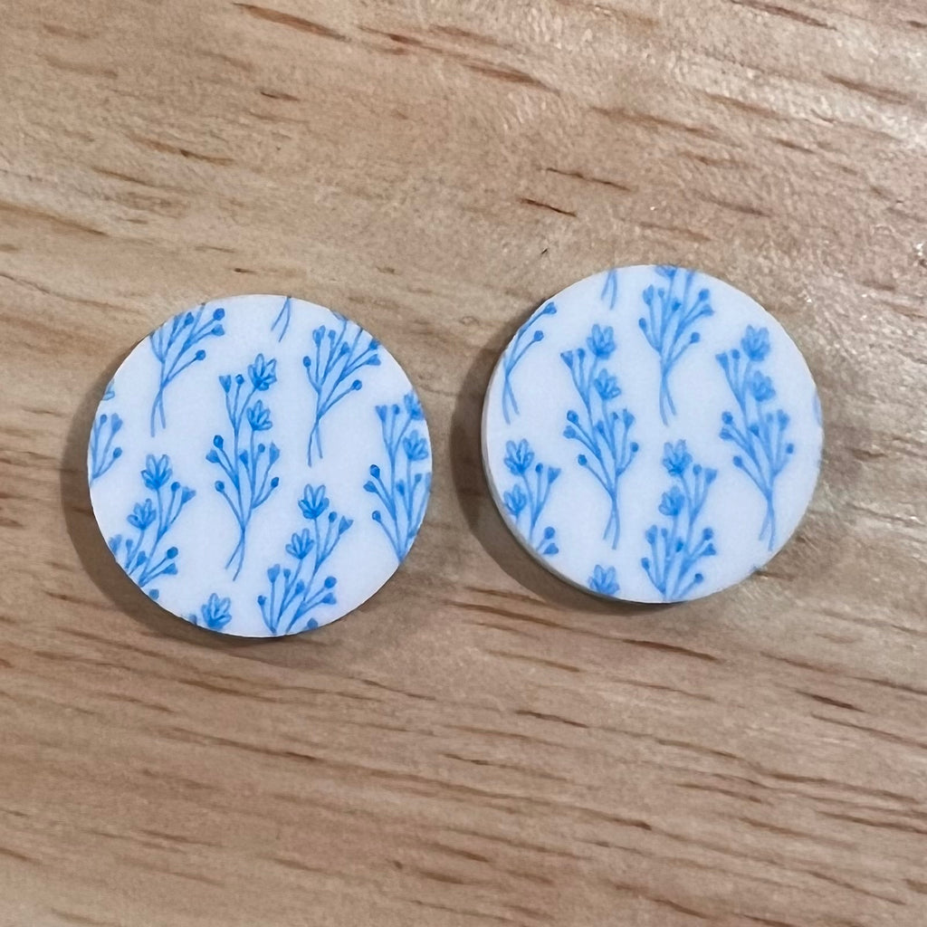 UV Printed 20mm Acrylic Blue Fine Line Floral Print Stud Blanks