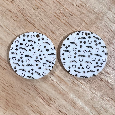 UV Printed Acrylic Meow Cat Print Round Dangle Blanks with hole