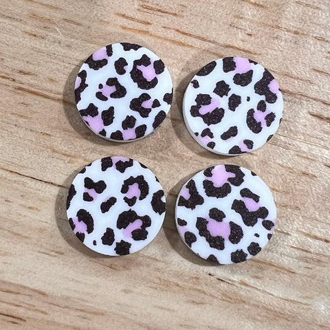 UV Printed 15mm Acrylic Pink Leopard Print Stud Blanks