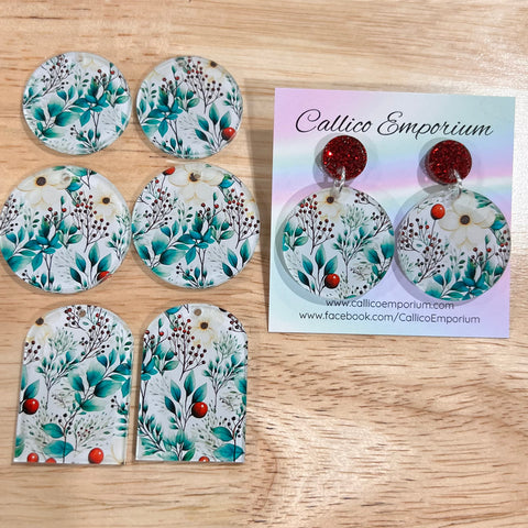 UV Printed Acrylic Christmas Floral Print Dangle Blanks with hole