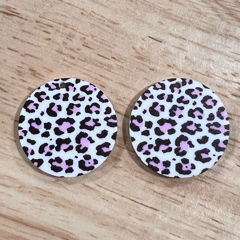 UV Printed Acrylic Pink Leopard Print Round Dangle Blanks with hole