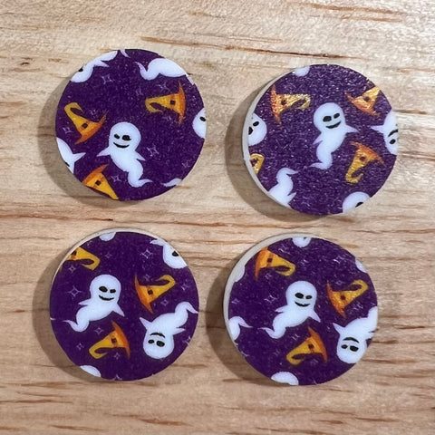 UV Printed 15mm Acrylic Halloween Purple Ghosts and hats Small Print Stud Blanks