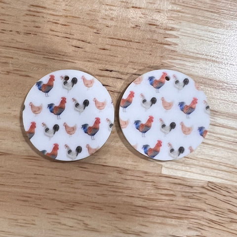 UV Printed Acrylic Chickens Print Round Dangle Blanks with hole