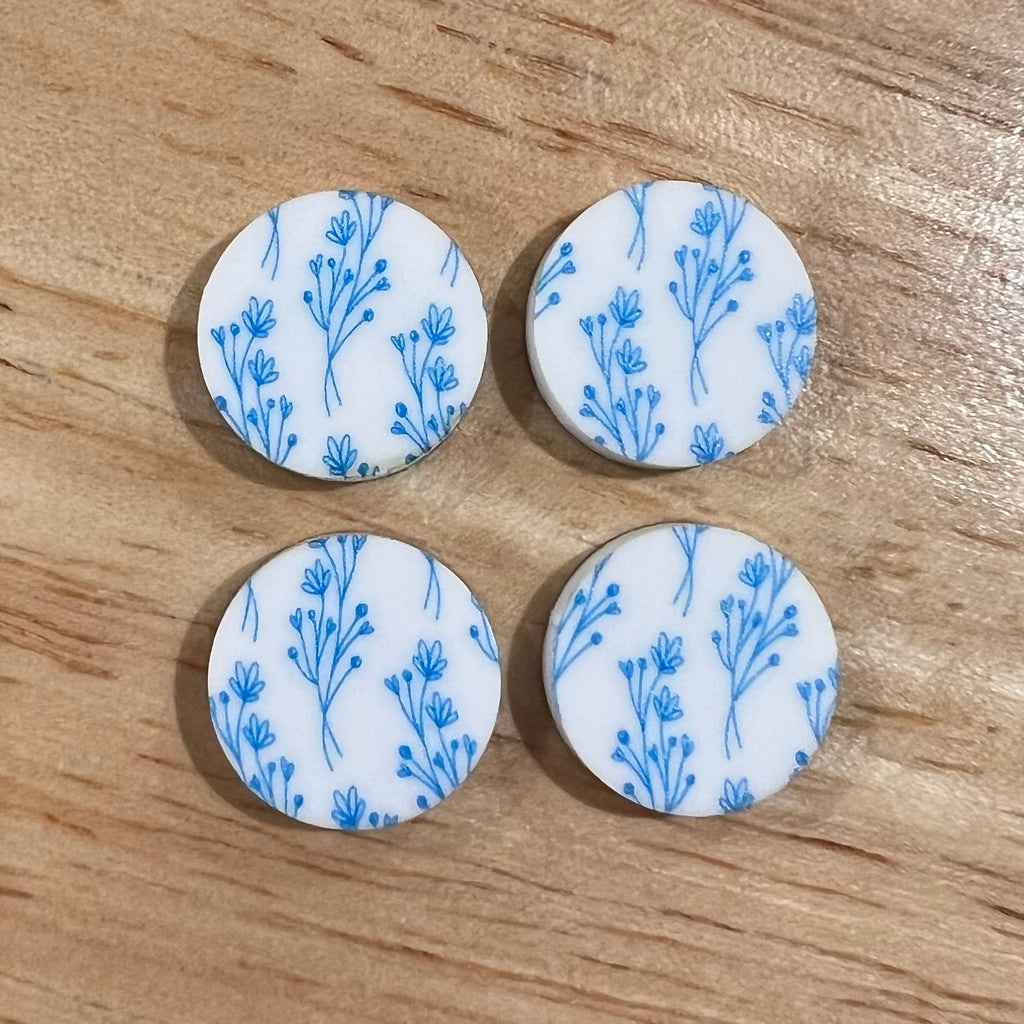 UV Printed 15mm Acrylic Blue Fine Line Floral Print Stud Blanks