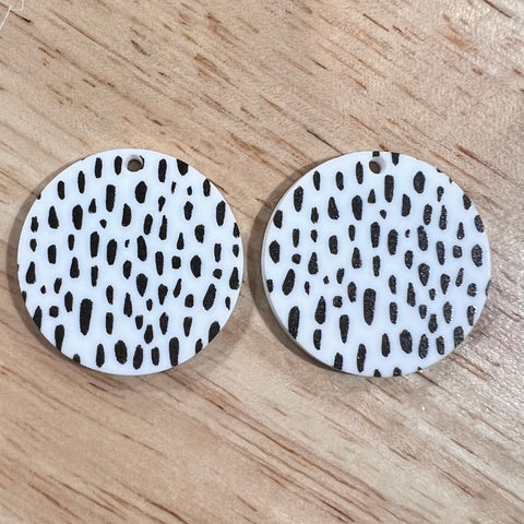 UV Printed Acrylic Black Flecks Print Round Dangle Blanks with hole