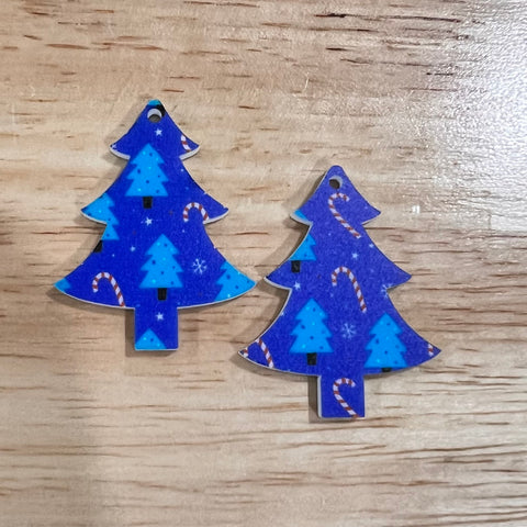 UV Printed Acrylic Blue Christmas Tree and Candy Canes Print and Shaped Dangle Blanks with hole