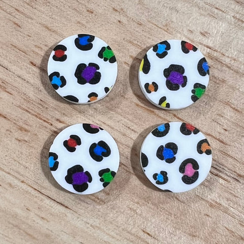 UV Printed 15mm Acrylic Multicolour Leopard Print Stud Blanks