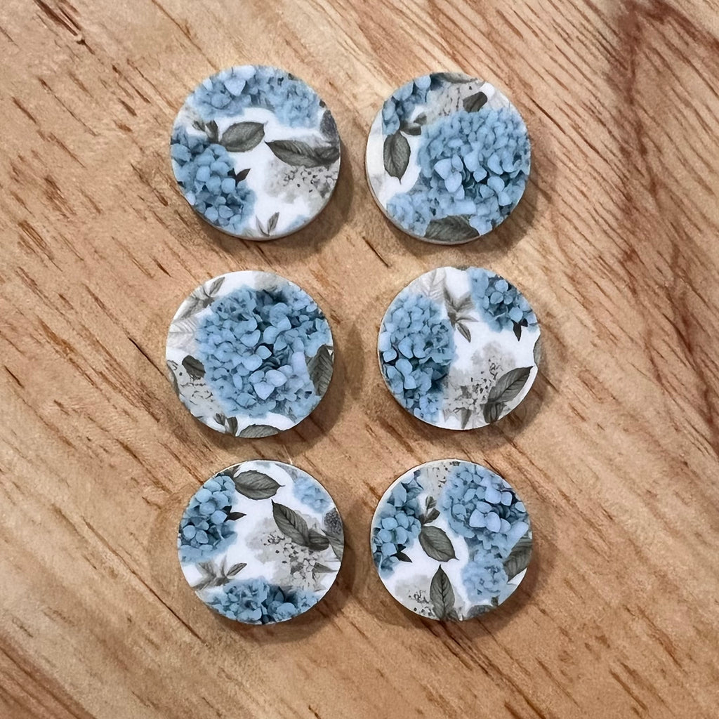 UV Printed 20mm Acrylic Blue Hydrangea Print Stud Blanks