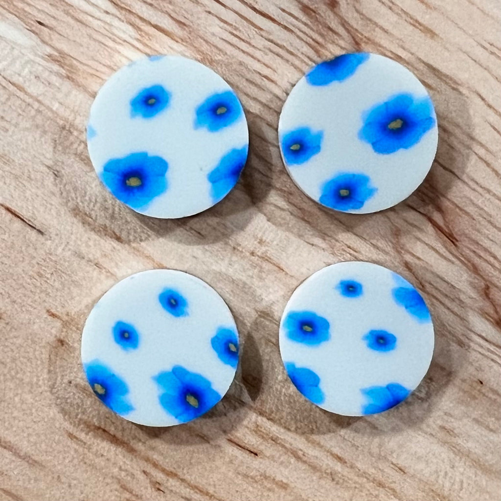 UV Printed 15mm Acrylic Blue/Beige Floral Print Stud Blanks