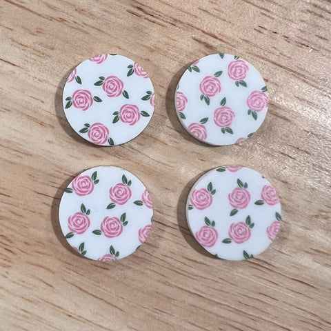 UV Printed 20mm Acrylic Pink Roses Print Stud Blanks