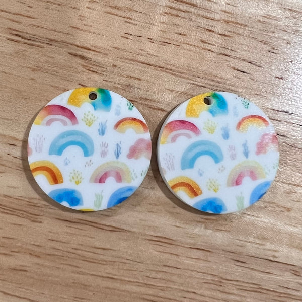 UV Printed Acrylic Watercolour Rainbows Print Round Dangle Blanks with hole