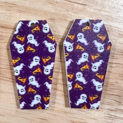 UV Printed Acrylic Halloween Purple  Ghosts and hats Small Print Coffin Dangle Blanks with hole