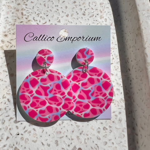 Pink Swirl - UV Printed Stud Dangles