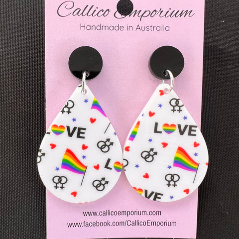 Pride large scale print - UV Printed Teardrop Stud Dangles