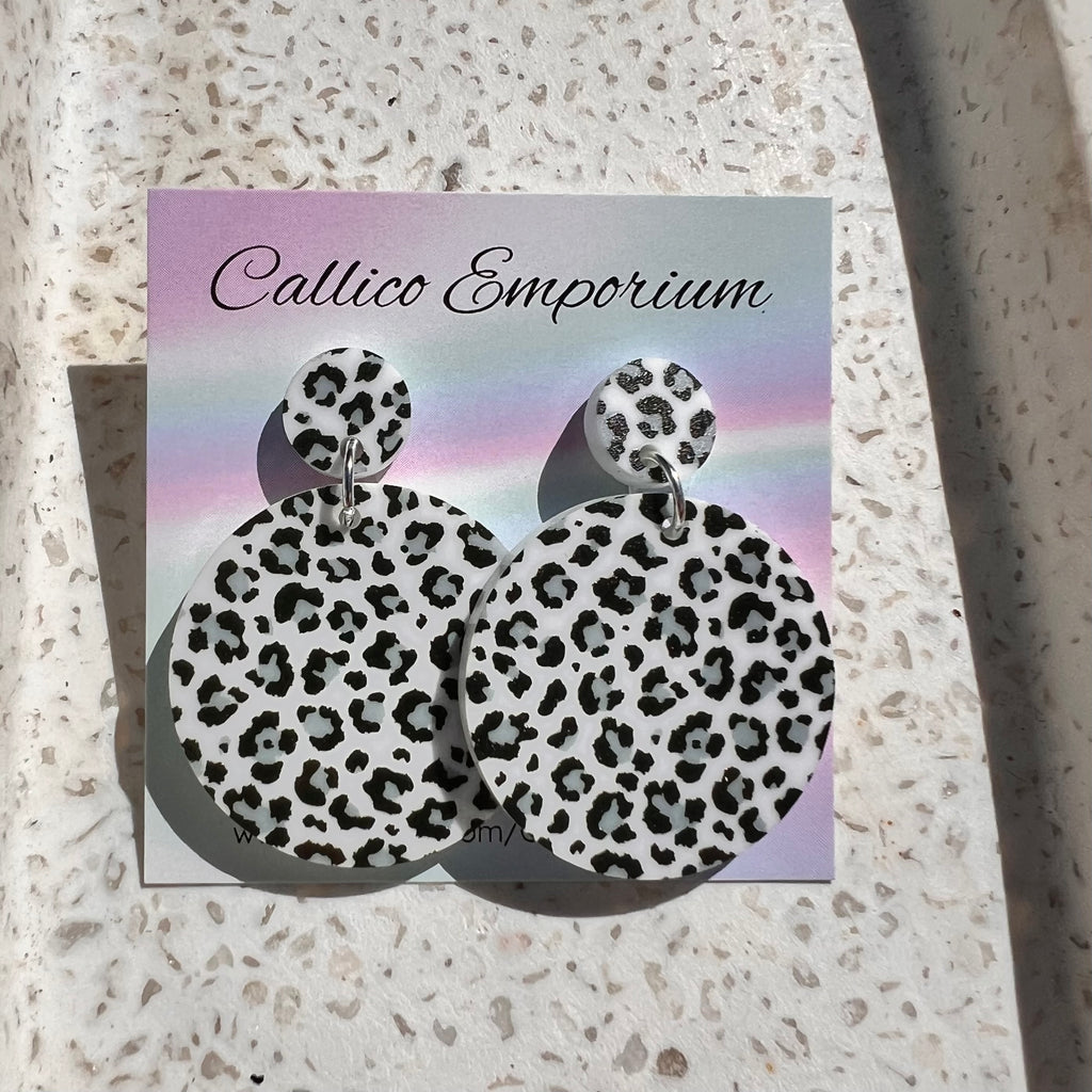 Snow Leopard - UV Printed Stud Dangles