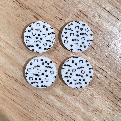 UV Printed 20mm Acrylic Meow Cat Print Stud Blanks