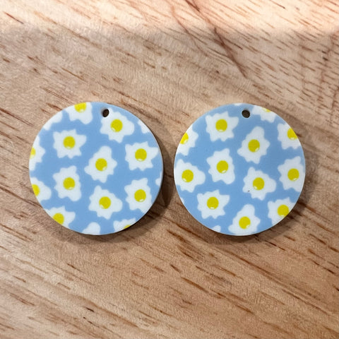 UV Printed Acrylic Fried Eggs Print Round Dangle Blanks with hole