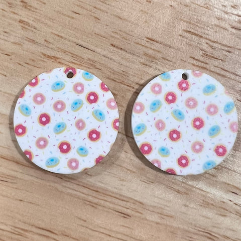 UV Printed Acrylic Mini Donuts Floral Print Round Dangle Blanks with hole