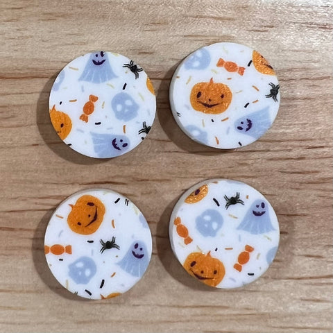 UV Printed 15mm Acrylic Halloween White Ghosts and pumpkins Small Print Stud Blanks