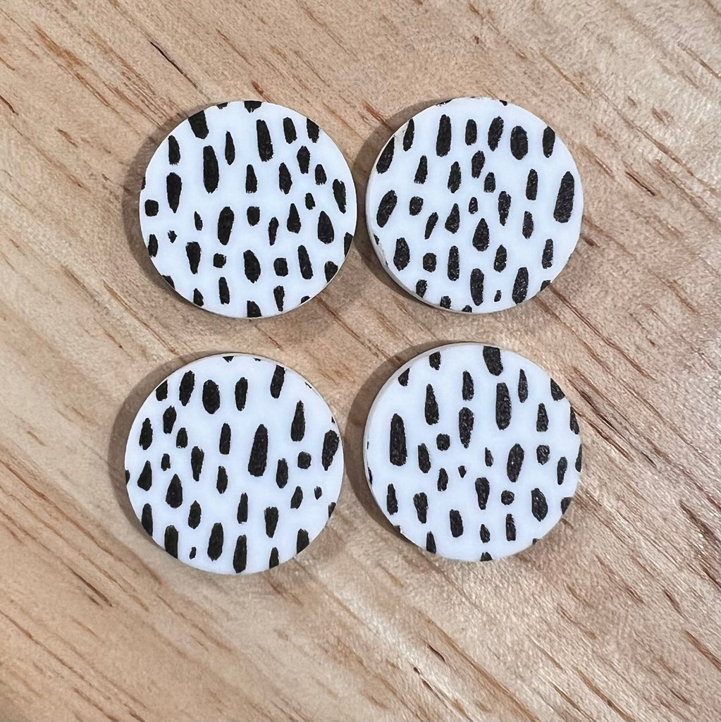 UV Printed 20mm Acrylic Black Flecks Print Stud Blanks