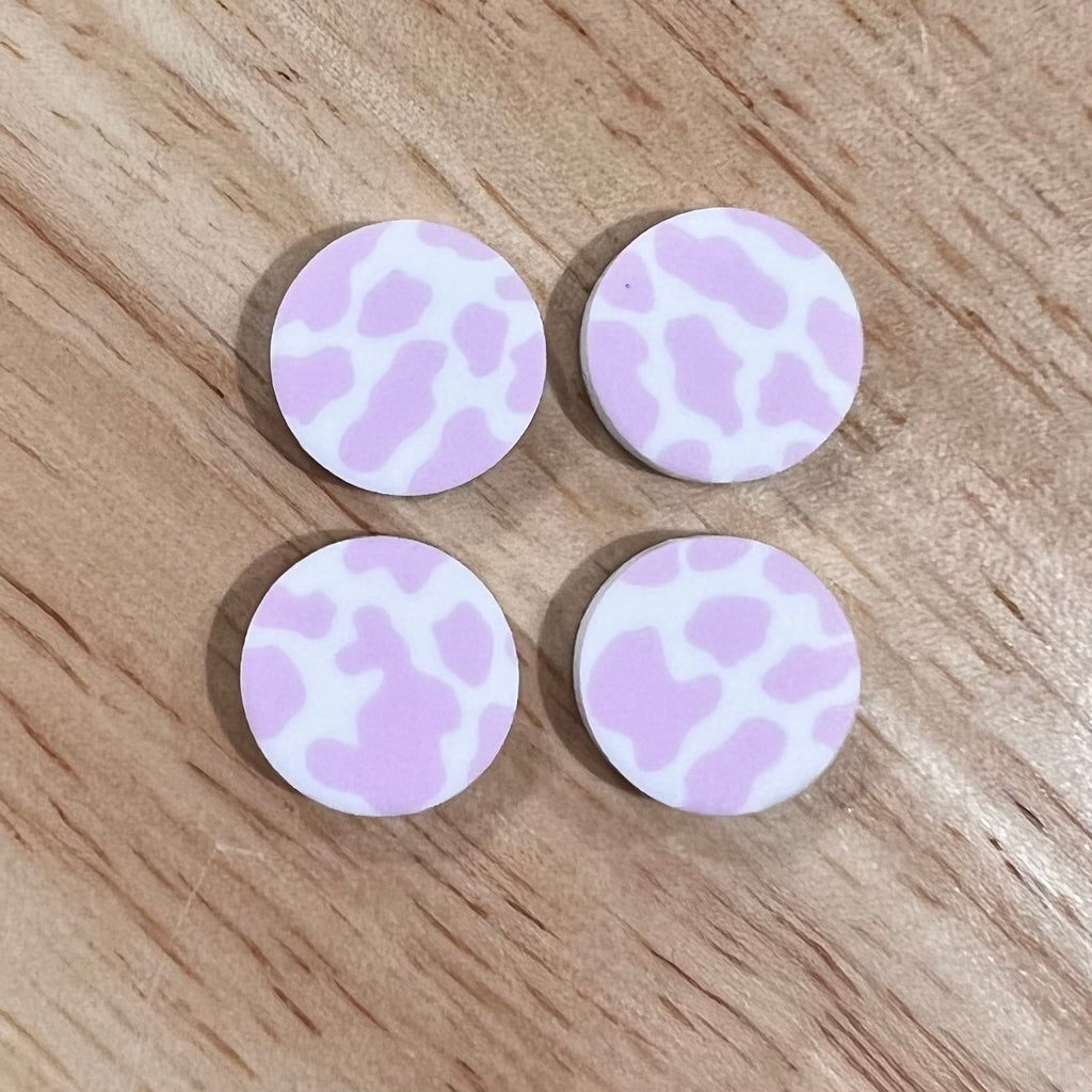 UV Printed 15mm Acrylic Light Pink Cow Print Stud Blanks