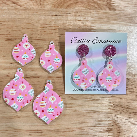 UV Printed Acrylic Pink Bauble Print and Shaped Dangle Blanks with hole