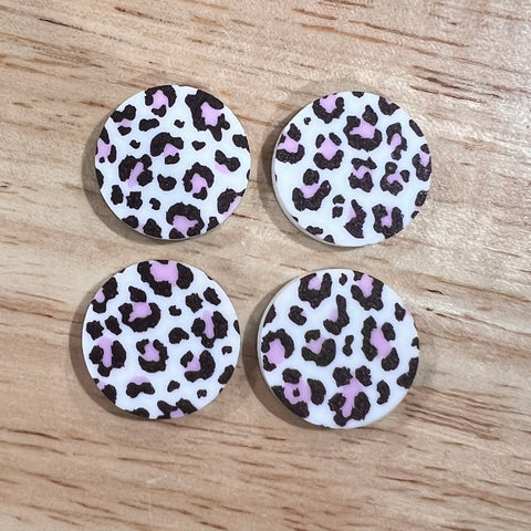 UV Printed 20mm Acrylic Pink Leopard Print Stud Blanks