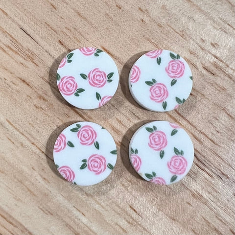 UV Printed 15mm Acrylic Pink Roses Print Stud Blanks