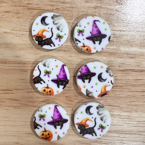 UV Printed 20mm Acrylic Bats, Cats and Pumpkins Halloween Print Stud Blanks