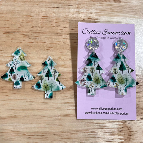 UV Printed Acrylic Watercolour Christmas Tree Print and Shaped Dangle Blanks with hole