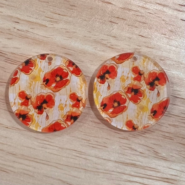 UV Printed Clear Acrylic Poppies Print Round Dangle Blanks with hole