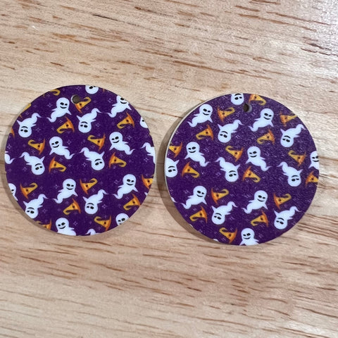 UV Printed Acrylic Halloween Purple Ghosts and Hats Small Print Round Dangle Blanks with hole