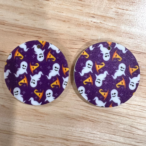 UV Printed Acrylic Halloween Purple Ghosts and Hats Large Print Round Dangle Blanks with hole