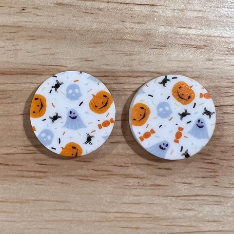 UV Printed 20mm Acrylic Halloween White Ghosts and Pumpkins Small Print Stud Blanks