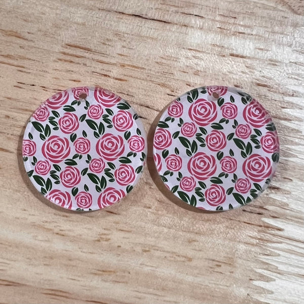 UV Printed Clear Acrylic Roses Print Round Dangle Blanks with hole