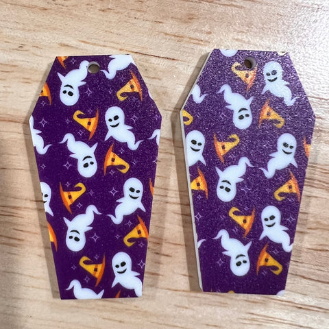 UV Printed Acrylic Halloween Putple  Ghosts and hats Large Print Coffin Dangle Blanks with hole