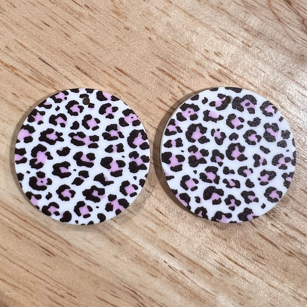 UV Printed Acrylic Pink Leopard Print Round Dangle Blanks with hole