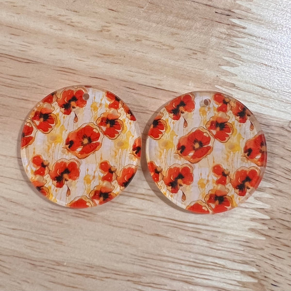 UV Printed Clear Acrylic Poppies Print Round Dangle Blanks with hole