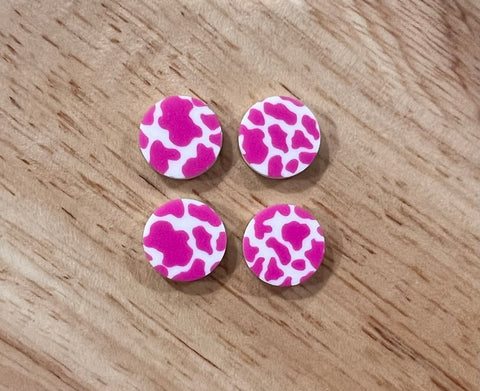 UV Printed 15mm Acrylic Dark Pink Cow Print Stud Blanks