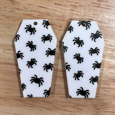 UV Printed Acrylic Halloween Spiders Print Coffin Dangle Blanks with hole